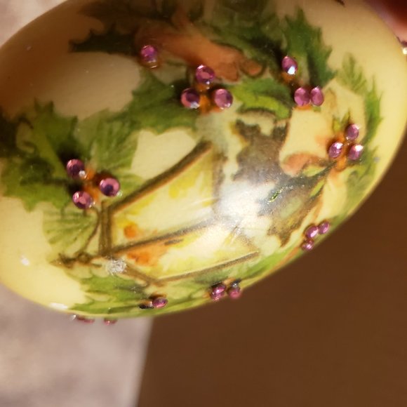 Christmas Ornament Resin Egg Yellow with Gas Lamplight Jeweled Embellishments - Picture 2 of 9